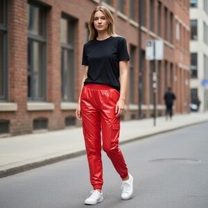 Red PU Cargo Joggers
New